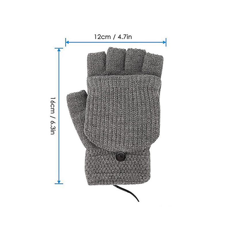 USB Heated Gloves Knitting Warmer Full & Half Fingerless Hands Hand Washable Plug-In 3 Temperature Settings Touchscreen Laptop