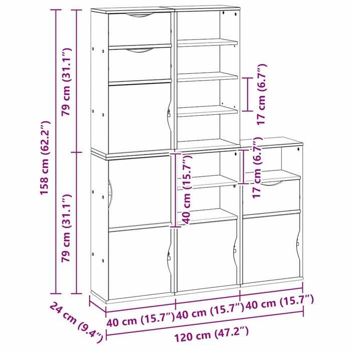 VidaXL Armoires latérales 5 pcs ODDA 40x24x79 cm bois massif pin, armoire, buffet, meuble de rangement de cuisine, meuble de 3365364
