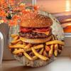 Vintage Burger Fries Metal Sign Cafe Wall Decor 8x8 Inch