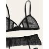Sexy Bra Set Transparent See Through Bra and Panty Set with Garter Perspective Mesh Lace Lingerie Set Ladies Underwear Set