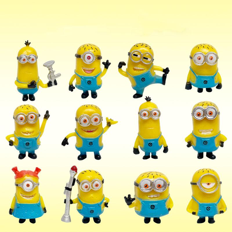 New Sell 12Pcs/Set Kawai Miniones Figurines Toys 3D Eye Despicable Miniones Action Figures Classic Toys Xmas Gifts For Children