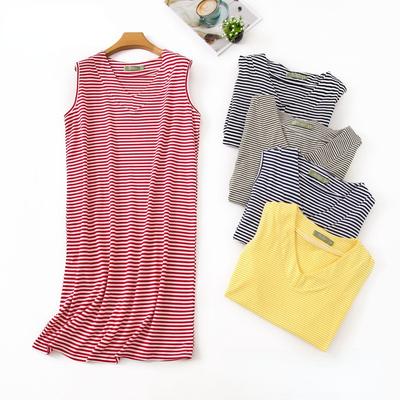 Striped Vest Dress Pajamas Women Cotton Large Size Summer Korean Style Basic Classic Loose Casual Chic Sleeveless Home Wear Trend