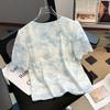 Summer Xiaoxiangfeng lace embroidery temperament short-sleeved chiffon shirt green foreign style thin top V-neck Hollow Embroidery Lace Blouse