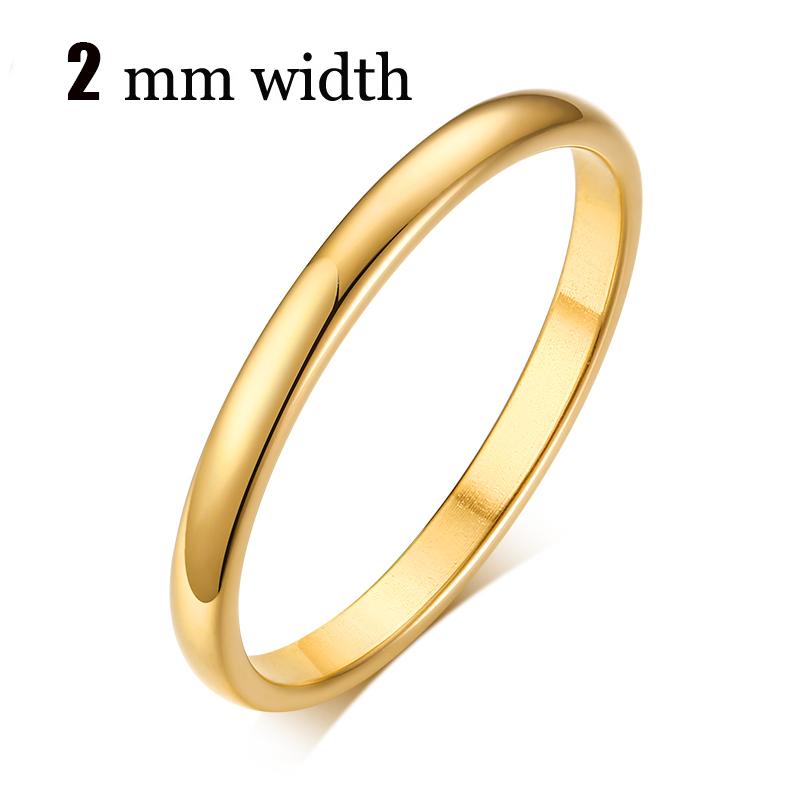Classic Wedding Ring for Women Smooth Gold Color Stainless Steel Engagement Jewelry 2mm 4mm 6mm 8mm