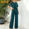 Women's Fashion Casual Short Sleeve O-Neck Pants Suits