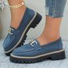 Fashion Woman Loafers Retro Autumn Ladies Large Size Casual Frosted British Style Thick Heel Shoes Round Toe Rubber Outsole Korean Style