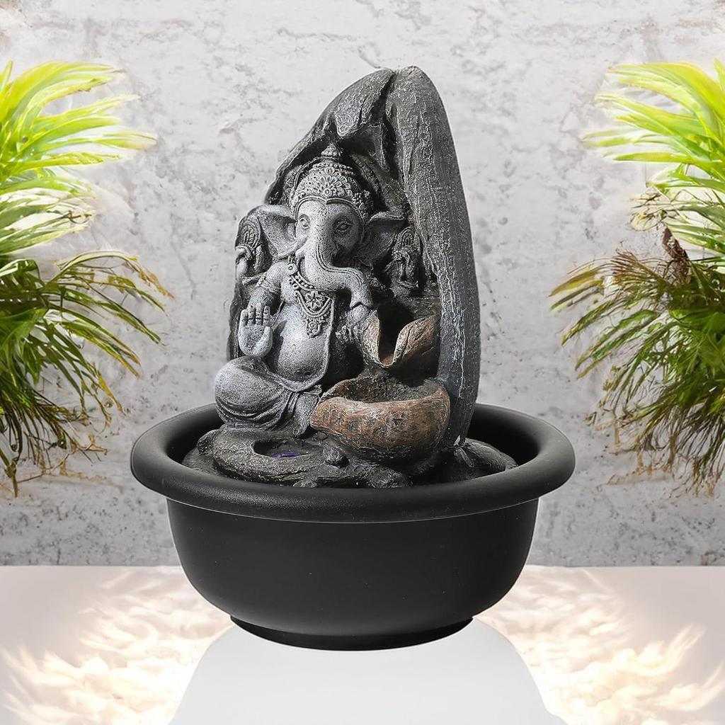 Buddha Idol Water Fountain for Home Decor (19cm) LED Lights | Waterfall Fountains for Living Room, Garden, Office, Reception,Tabletop