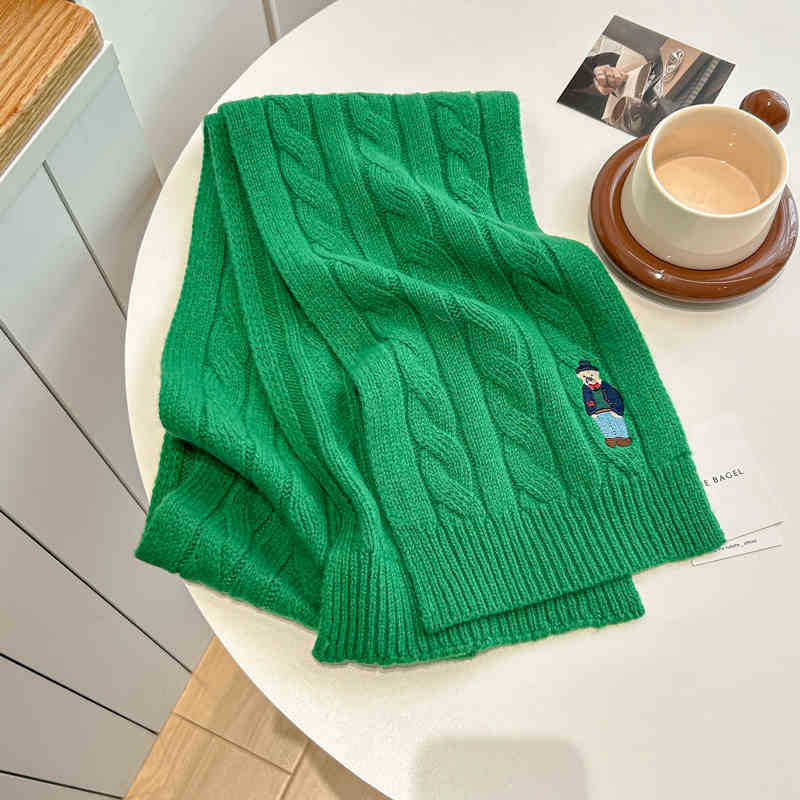 

100% мериносовая шерсть! Классический британский винтажный шарф Twist, зимний шарф с вышитым медведем для мужчин и женщин