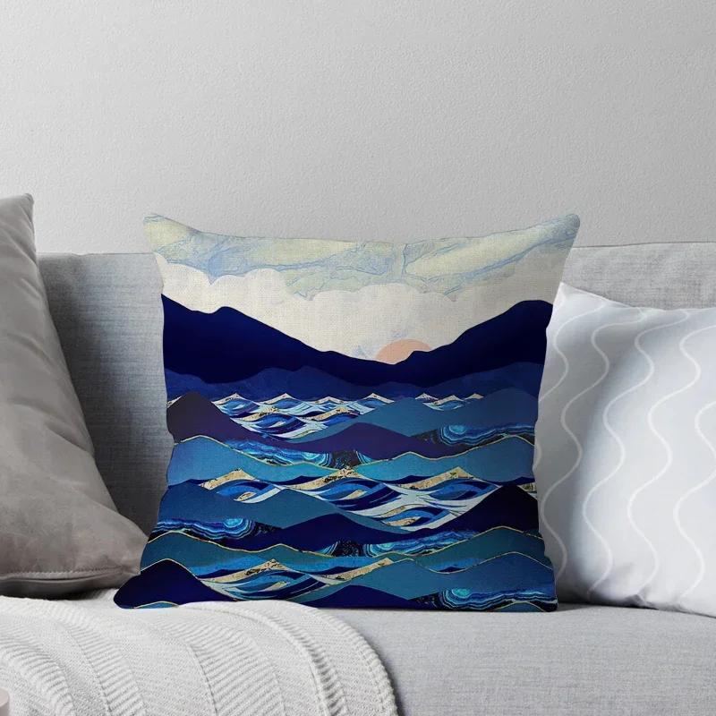 Watercolor Landscape Pattern Throw Pillow Cover With Short Plush Print Living Room Sofa Decoration Cushion Cover Pillow Covers