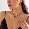 Ingemark Vintage Black Leather Braid Wax Cord Chain Necklace for Women Goth Hollow Out Love Heart Pendant Choker Y2k Jewelry New