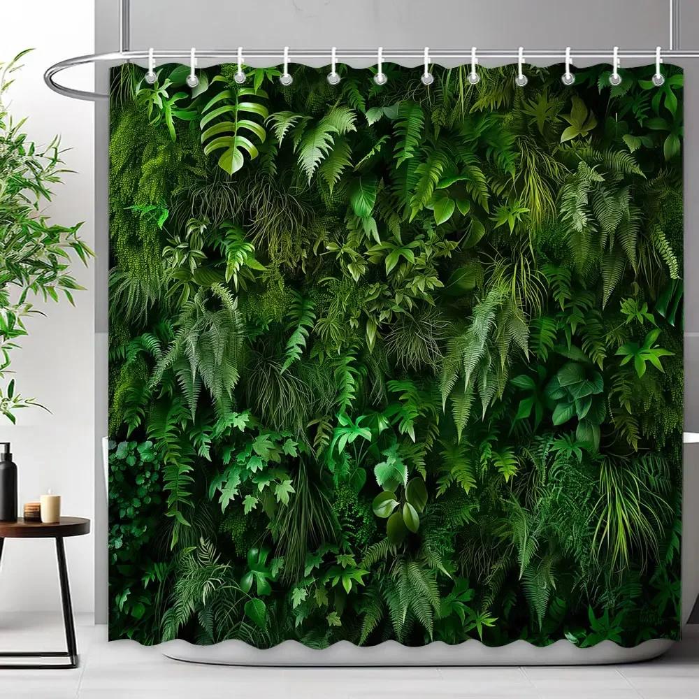 Walls Filled With Green Plant Leaves Shower Curtains Tropical Plants Natural landscape Polyester Shower Curtains Bathroom Decor