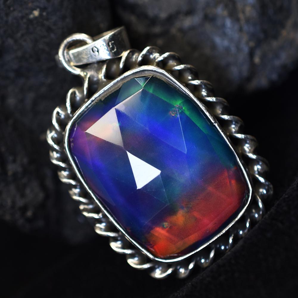 Natural Opal Pendant Cushion Cut 35.65 ct Sterling Silver October Birthstone for Gem Collections