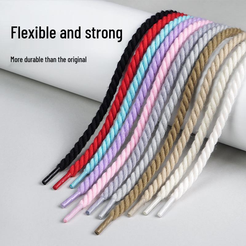 White Polyester Cotton Three-Strand Round Shoelaces - Versatile for Casual or Board Shoes (Pair)