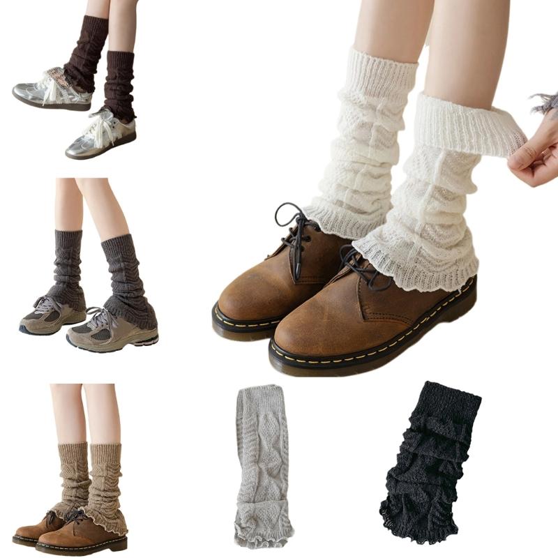 Fashionable Twist Cable Knit Footless Middle Calf Socks Pleated Ruched Ruffled Leg Warmers Boot Toppers Covers for Women