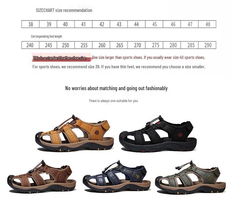 Plus Size Men's Non-Slip Leather Sandals for Summer Beach & Outdoor Use