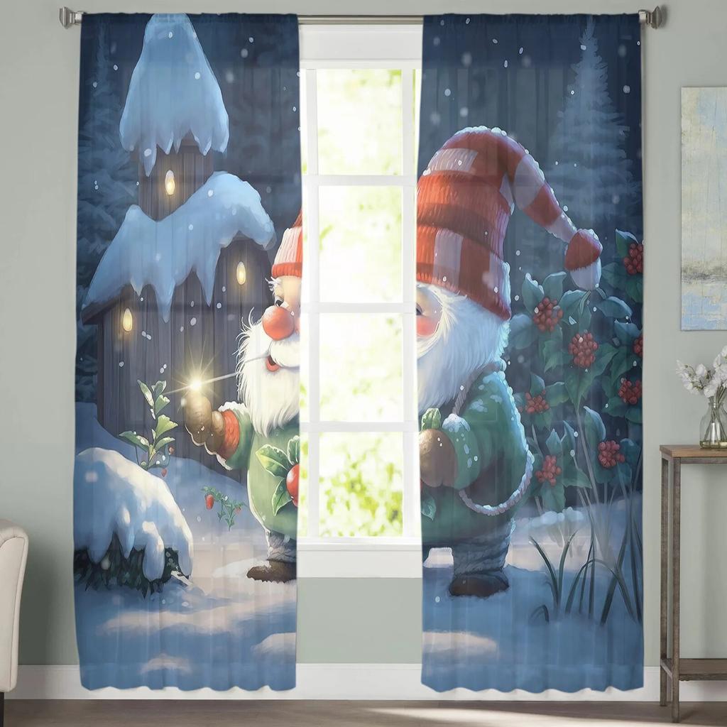 Christmas Dwarfs Snow Tulle Curtains For Living Room Sheer Curtain For Bedroom Window Blinds Voile Curtains