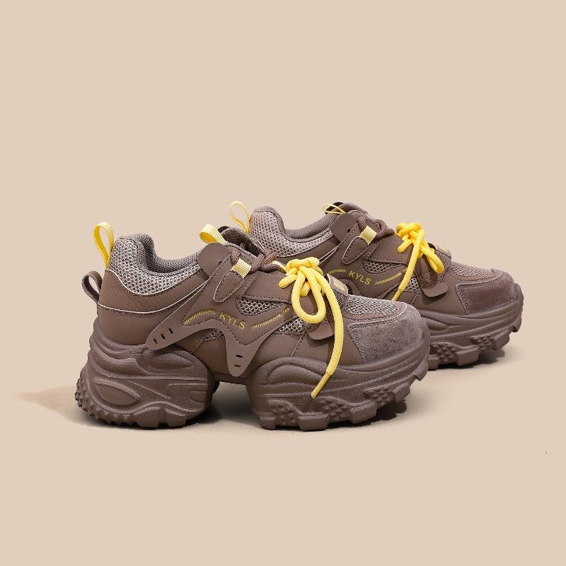 Leather retro platform dad shoes women's new autumn versatile student mesh lightweight casual shoes