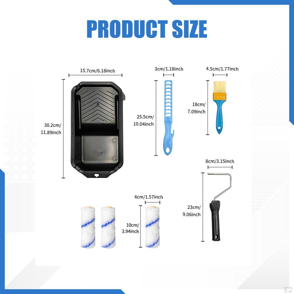 3 Pieces Paint Roller Kit Includes Frame Brush Cover Stirring Rod Tray Portable