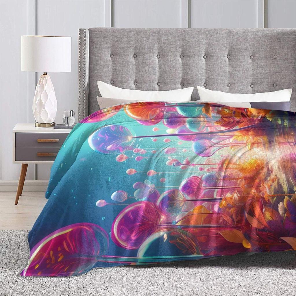 Soft Flannel Fleece Blanket Throw, Psychedelic Balloon Pattern , Lightweight Cozy Throw Blankets for All Season, Bedding Blanket for Sofa