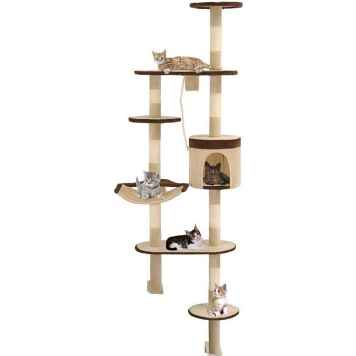 VidaXL Arbre à chat en sisal Montage mural 194 cm Beige et marron