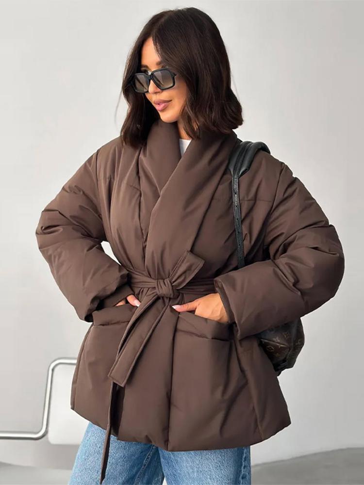 Women's Solid Color V-neck Waist Down Jacket Women's Fashionable Warm Jacket 2026 New Model