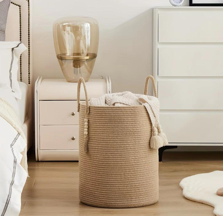 Rope Storage Basket for Dirty Clothes  Extra Large Household Storage Bin for Toys Suitable for Bedroom Living Room  Balcony 38x50cm коричневый