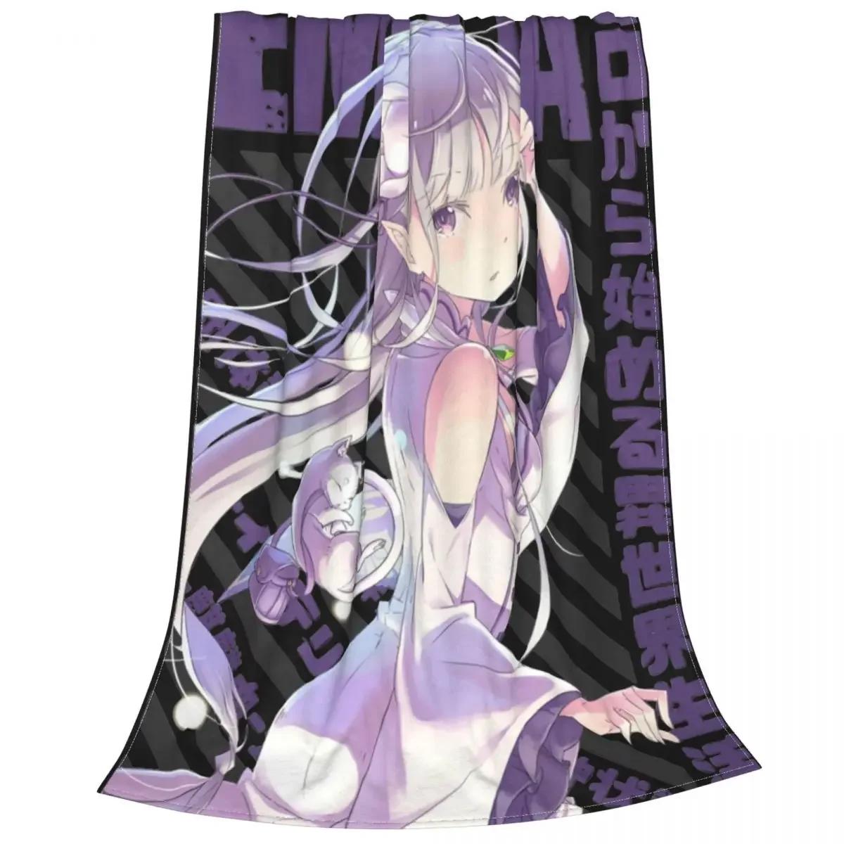 Rezero Emilia Flannel Throw Blanket for Sofa Bedding Lounge Bedspread xcm 100cm x 150cm