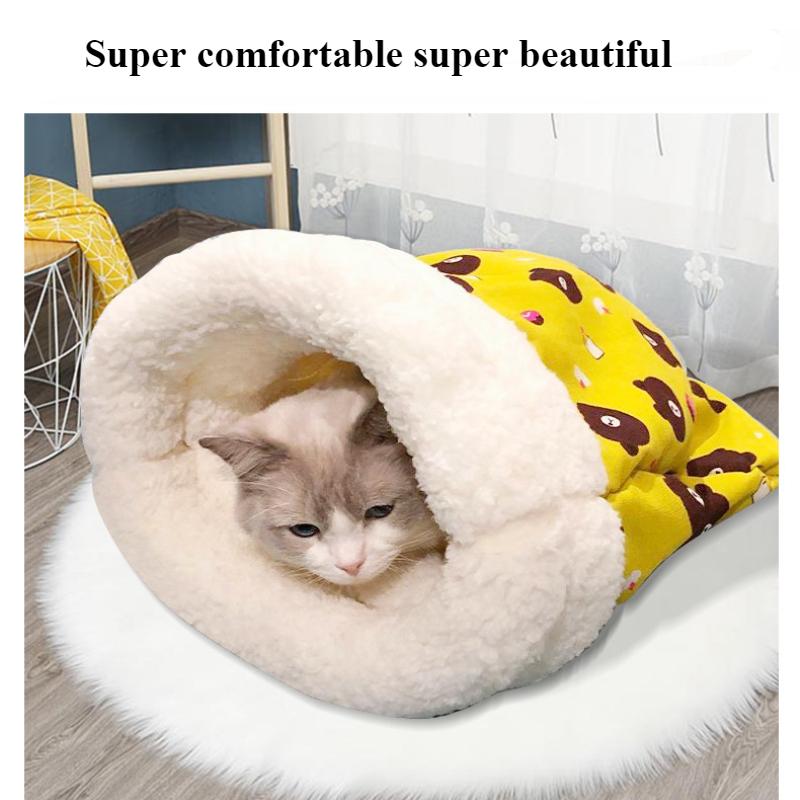 Katzenschlafsack für alle Jahreszeiten geeignet weich flauschig geschlossenes Katzenbett Cartoon Katzenbettunterlage Haustiermatte Haustierschlafsack Haustierbedarf