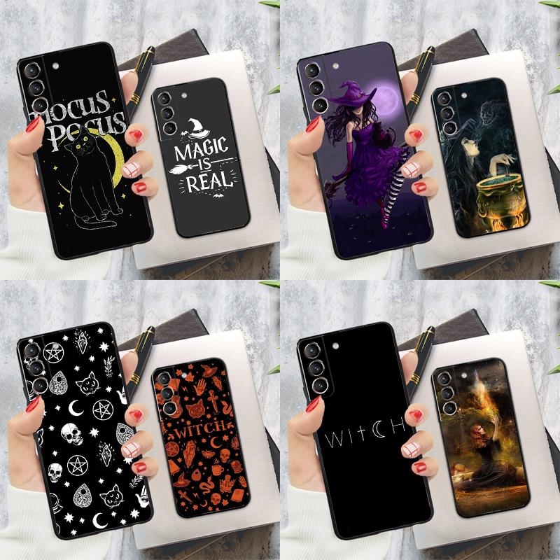 Halloween Witch Cat Phone Case For Samsung Galaxy S22 S23 S24 Ultra S20 S21 S24 FE S9 S10 Plus Note 10 20 Ultra