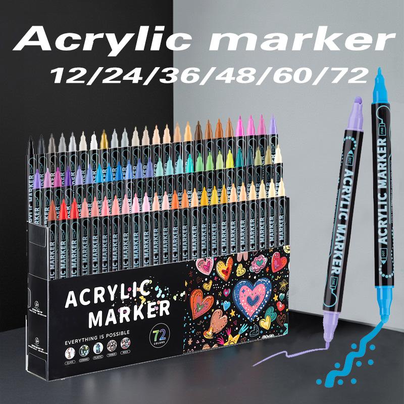 12/24/36/60/72 Color Double Head Waterproof Acrylic Marker Pens For Rock Painting Canvas DIY Making Posca Doodle Pen Art Markers