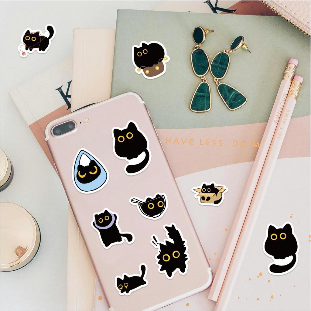 500PCS Ten Different Patterns Black Cat Roll Stickers Small Pattern Decoration DIY Luggage Skateboard Water Cup Stickers