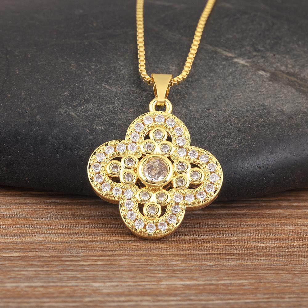 

Romantic heart-shaped/flower-shaped pavé-set colorful zircon exquisite pendant necklace, suitable for men and women sweet jewelry accessories N1426