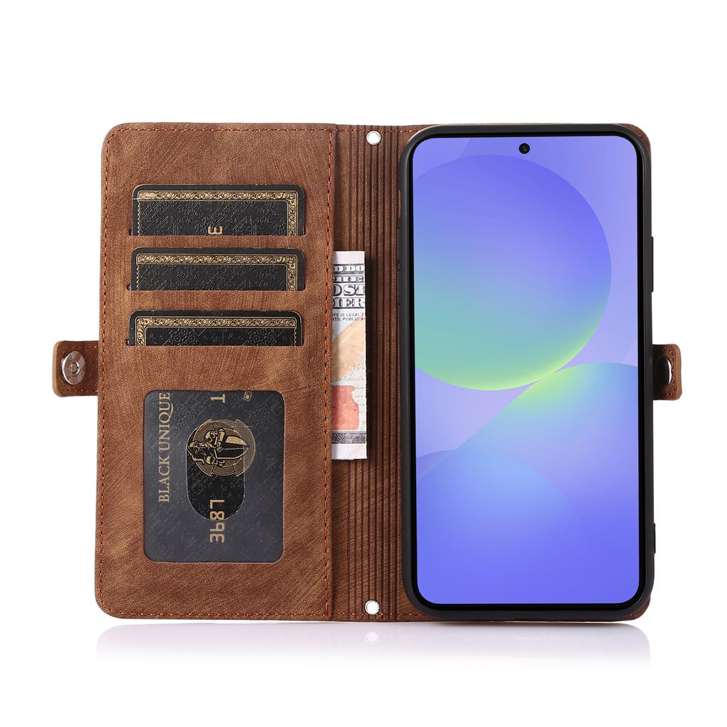 For Samsung Galaxy A56 5G Case Zipper Pocket 9 Card Slots PU Leather Phone Cover with Wrist Strap
