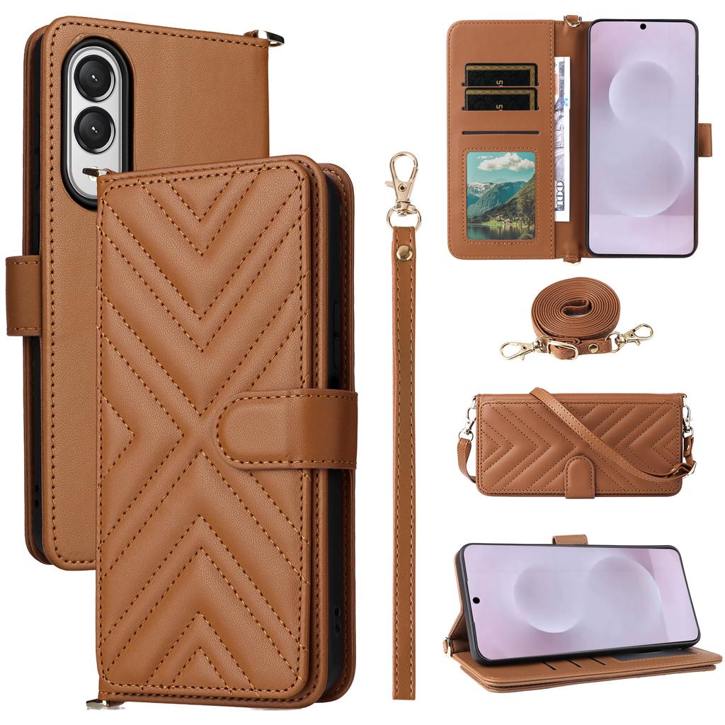 For Samsung Galaxy S25 Edge Wallet Case with Shoulder/Wrist Strap Leather Phone Cover Stand