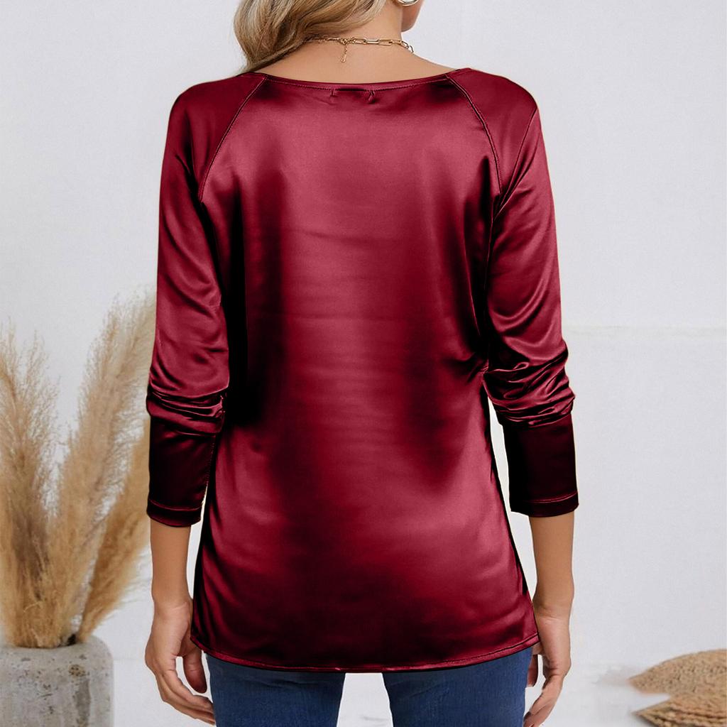 Fashionable Women's Versatile Long-sleeved Blouse With A Draped Neckline, Perfect For Spring Andcommuting.