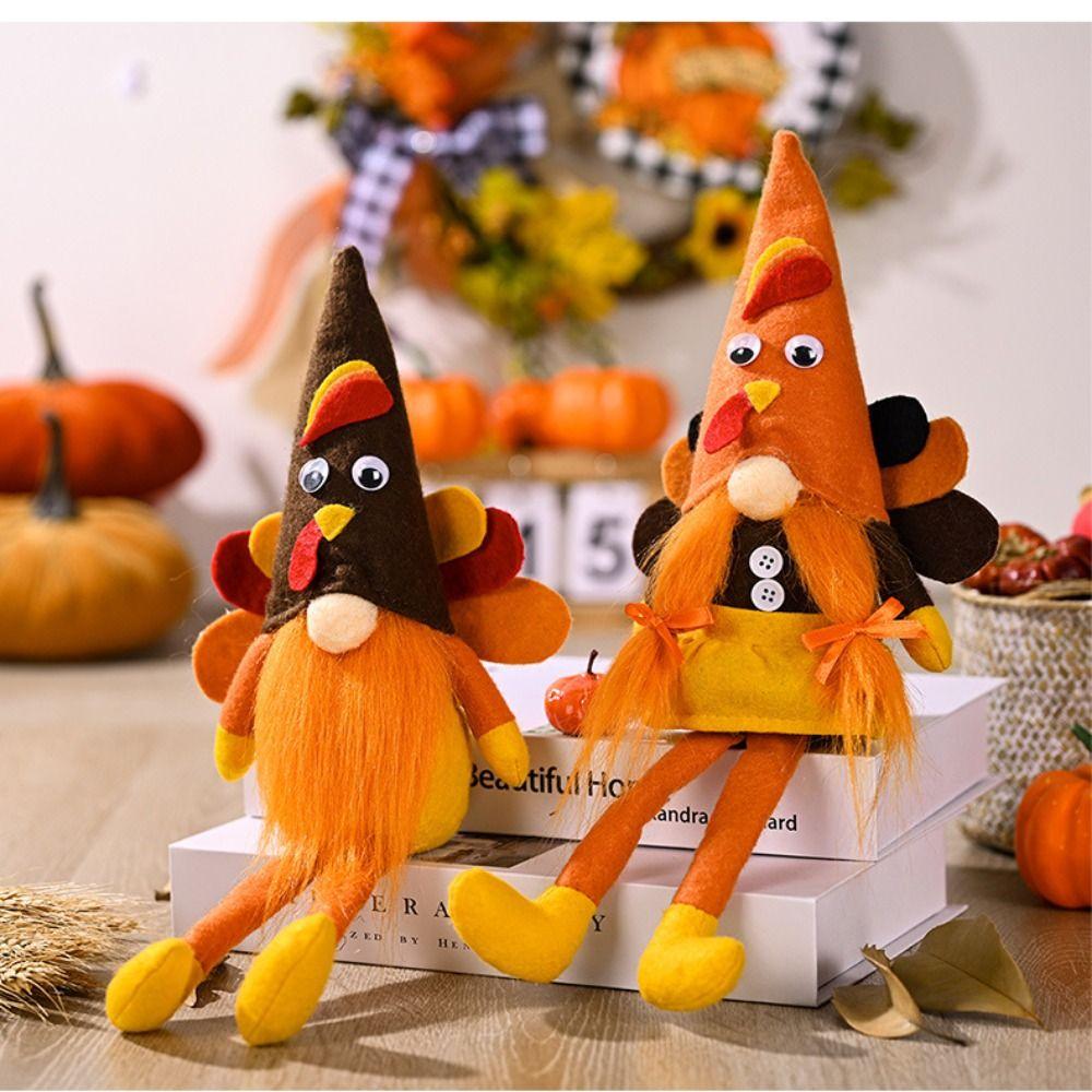 Creative Autumn Turkey Rudolf Doll Ornament Cute Miniature Figurine Sculpture  Harvest