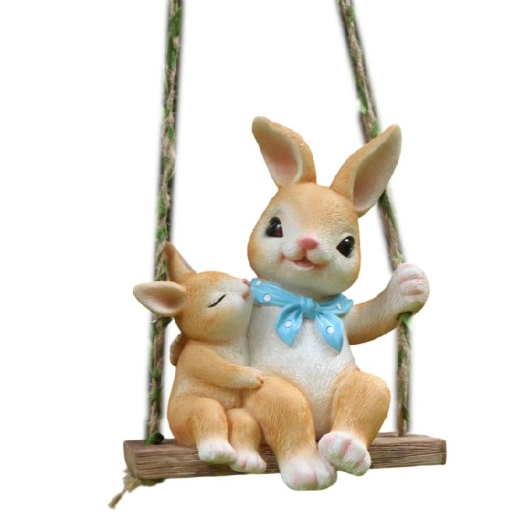 Lovely Mother And Baby Rabbit Easter Swing Ornament Durable Resin Rabbit Swing Home Decors For Year Round Display