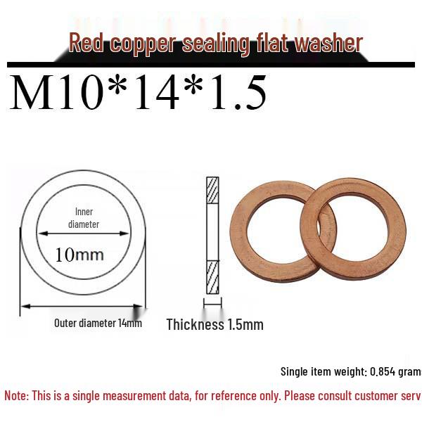 Annealed Red Copper Gasket Washer Pad for Sealing Fastener, M4-M34
