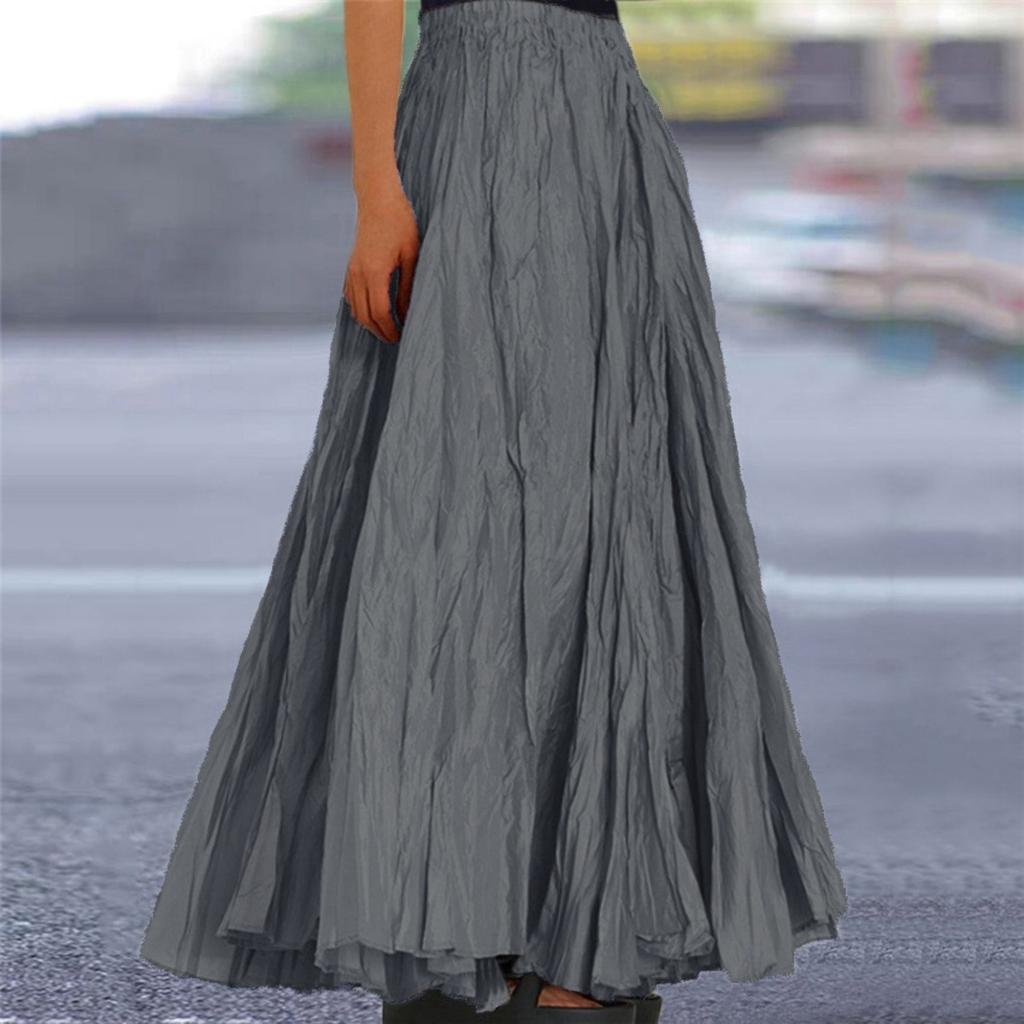 Women's  Casual Pleated Solid Color Half Skirt, Pleated A-line Skirt, Large Swing Floor-length Skirt