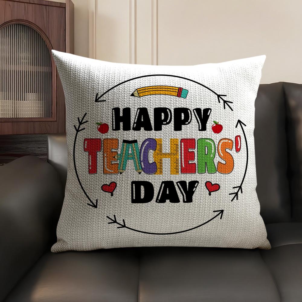 Teachers' Day Cushion Cover Natural Linen Organic Fabric Double-Sided Printing Breathable Perfect Gift For Decor