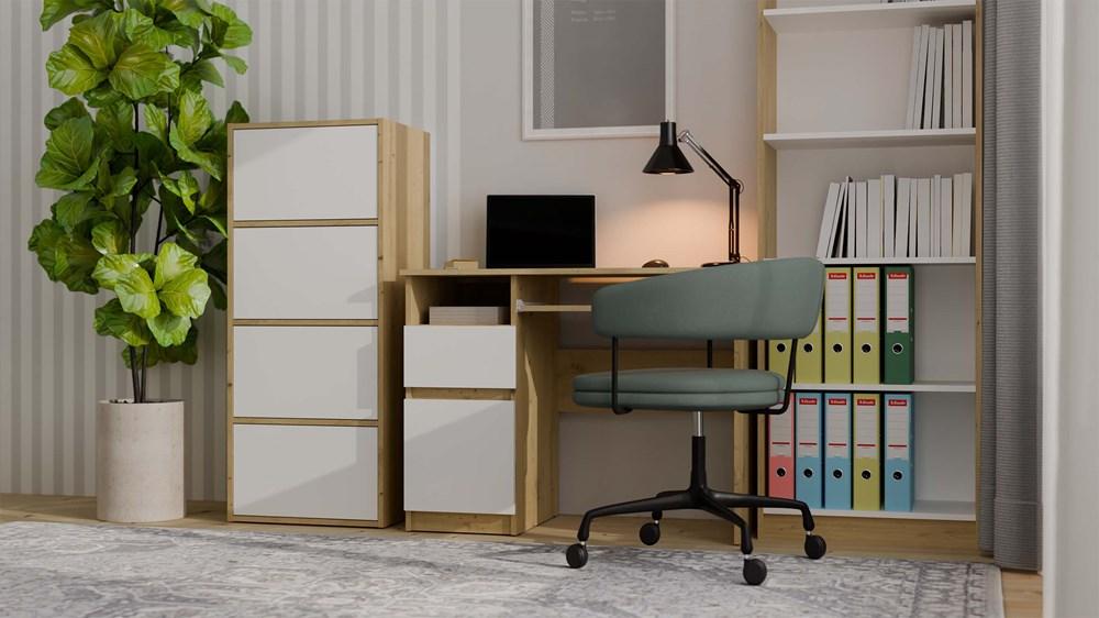 Komoda Alma Dąb Artisan Front Biel Szafka 4 Drzwi 4 Półki 50X119X40Cm