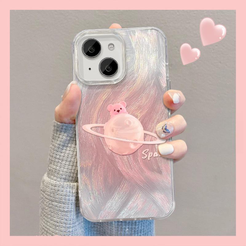 

Подходит для Apple 15 Чехол для мобильного телефона Летний Iphone14promax Милый Планета Медведь Невидимый кронштейн 13 Перьевая пряжа iPhone SE (2nd Generation)