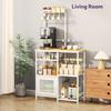 Bakers Rack with Storage Coffee Bar Cabinet Organizer with 8 Hooks Shelves Cabinet Door Coffee Station for Kitchen Dining Room