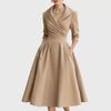 European Autumn 2025 Long Sleeve High Waist Lapel Dress