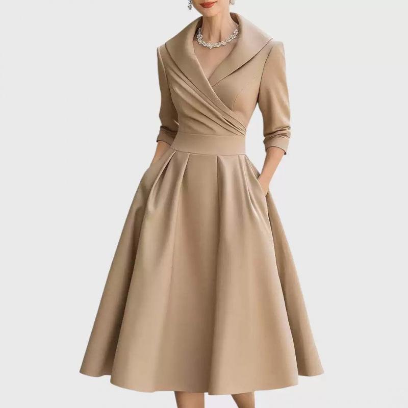 European Autumn 2025 Long Sleeve High Waist Lapel Dress