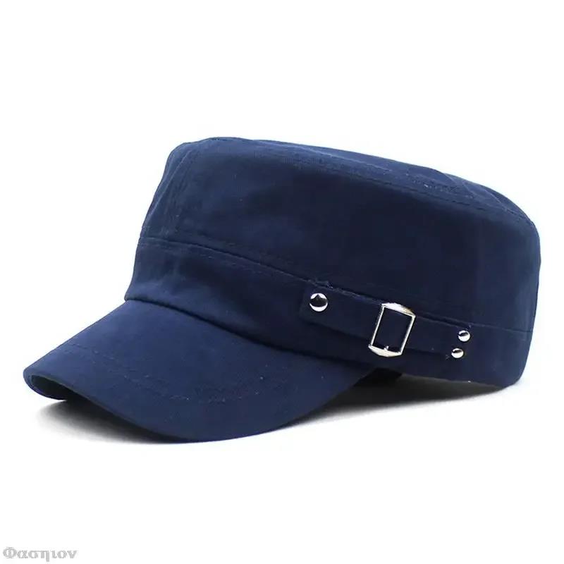 Ready Stocked Army Cap Men Women Pure Color Washed Cotton Flat Top Summer Autumn Adjustable Chapeau Visor HatHot Sell