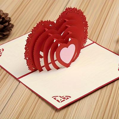 3D Pop Up Card Love Heart Anniversary Valentine Birthday Postcard For Wedding