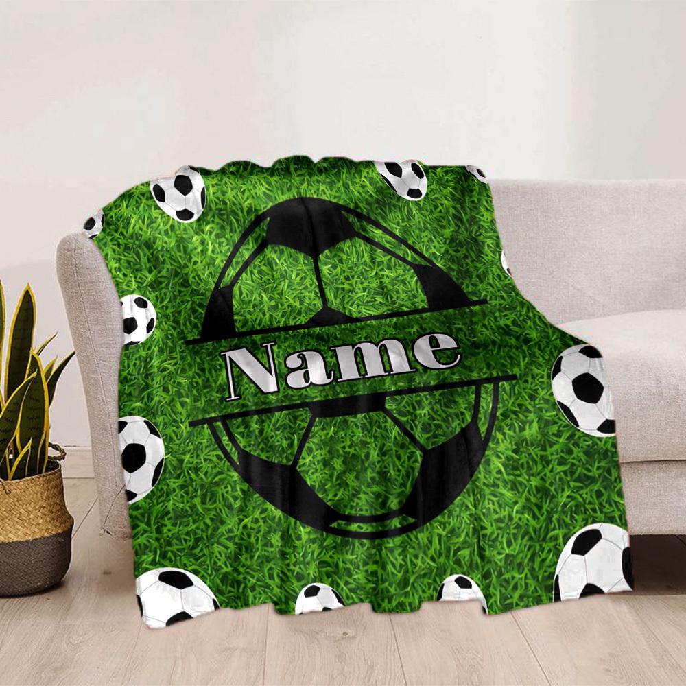 Soccer Ball Home Customize Your Name Blankets Comfortable Soft Lightweight Allseason Multipurpose Blanket For Picnics Sofas Offices Beds Living Rooms