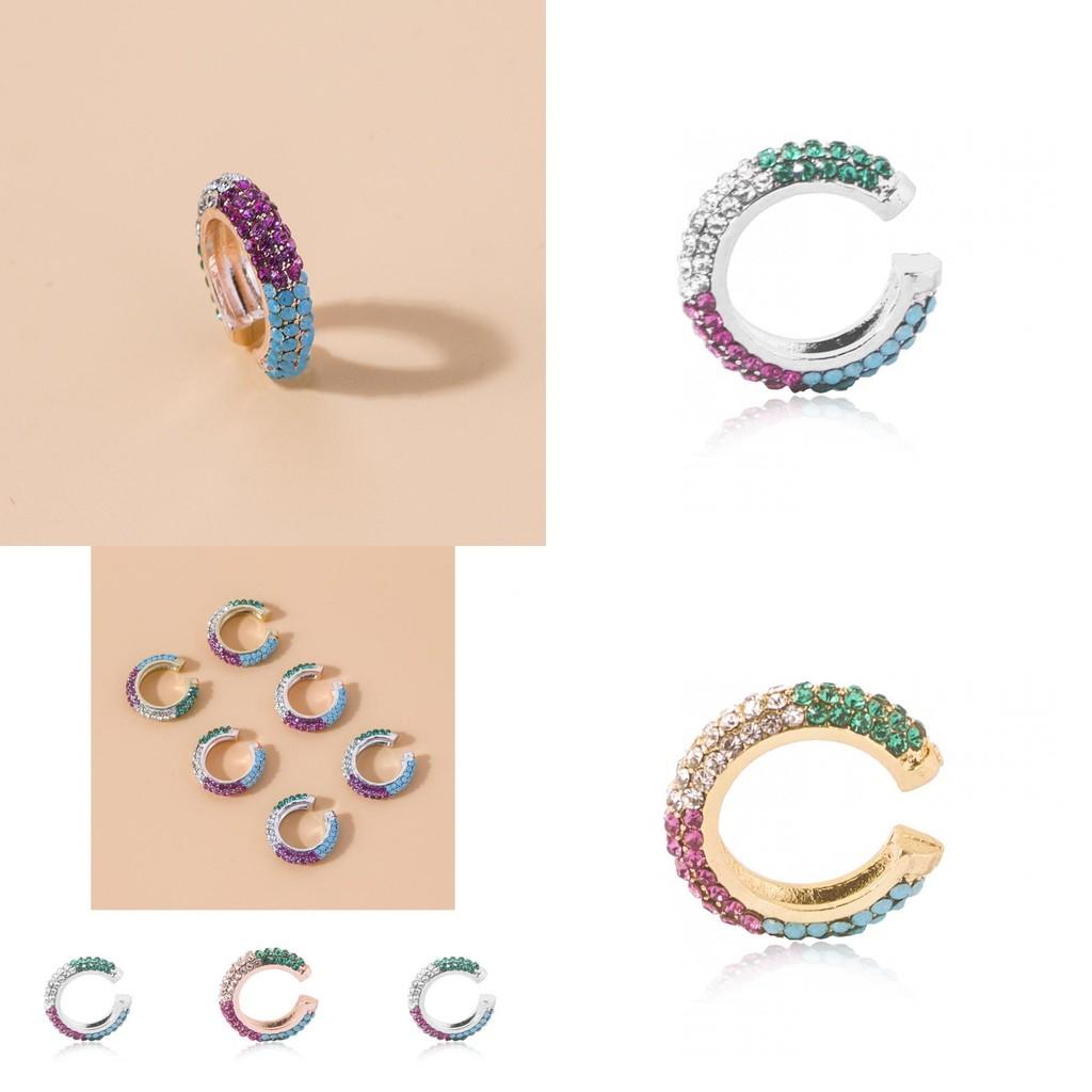 Trendy Colorful Rhinestone Alloy Ear Cuffs Chic Metal Earrings For Women