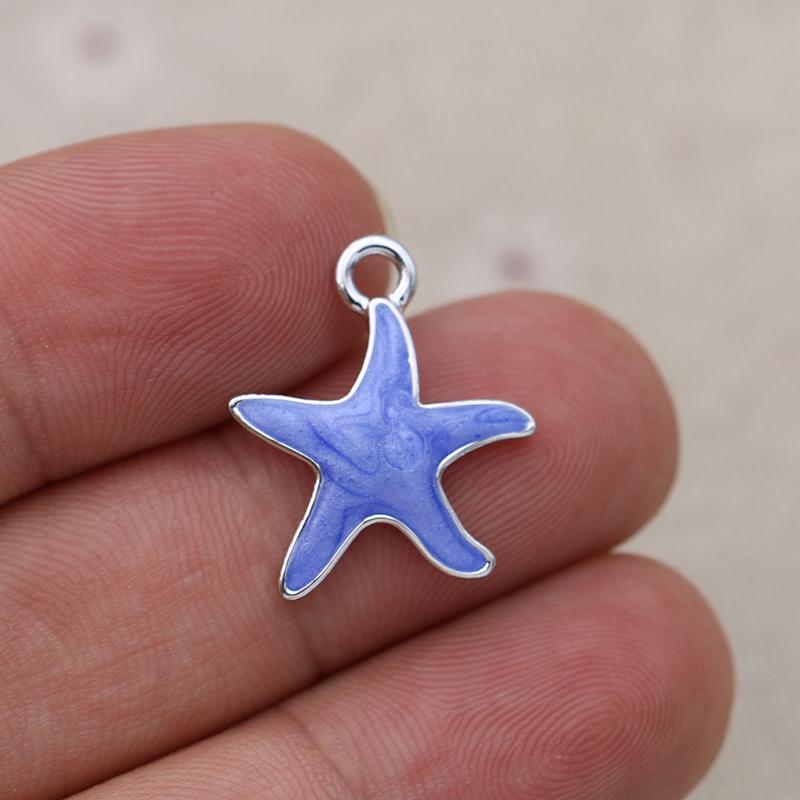 10Pcs Silver Plated Enamel Starfish Charms Pendant For Jewelry Making Earrings Bracelet Necklace Accessories Diy Craft 20X18Mm